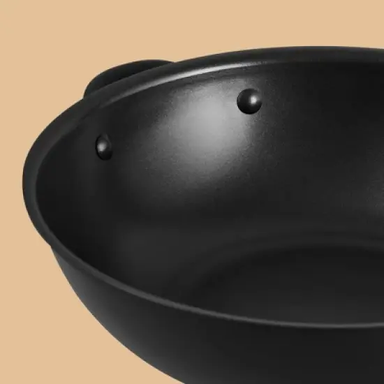 Meyer Accent Series 12.75" Hard Anodized Nonstick Induction Stir Fry Wok with Helper Handle and Glass Lid Matte Black image {3}