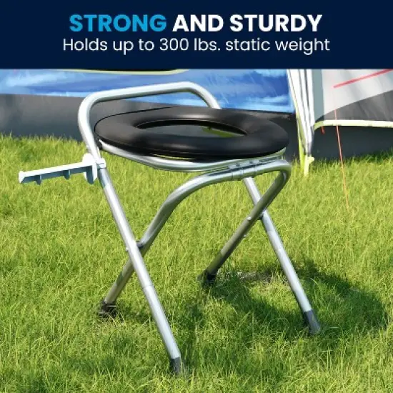 Flash Furniture Medical Grade Folding Travel Toilet with Cushioned Seat and Non-Slip Feet-SIL/BK image {13}