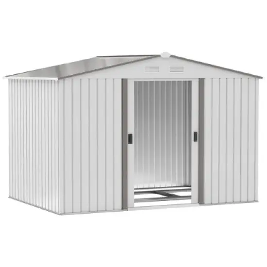 Outsunny 9' x 6' Metal Storage Shed Garden Tool House with Double Sliding Doors, 4 Air Vents for Backyard, Patio, Lawn, Silver image {3}