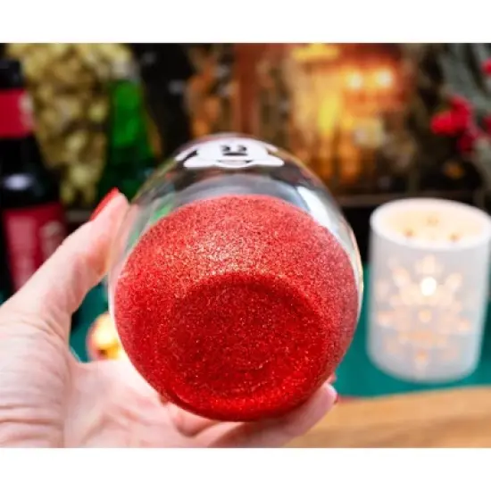 Silver Buffalo Disney Mickey Mouse Santa Hat Teardrop Stemless Wine Glass | Holds 20 Ounces image {5}