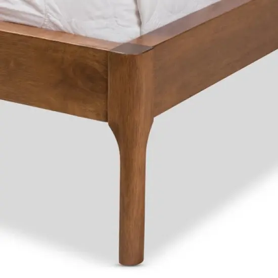 Brooklyn Mid Century Modern Walnut Wood Fabric Upholstered Platform Bed - Baxton Studio image {6}