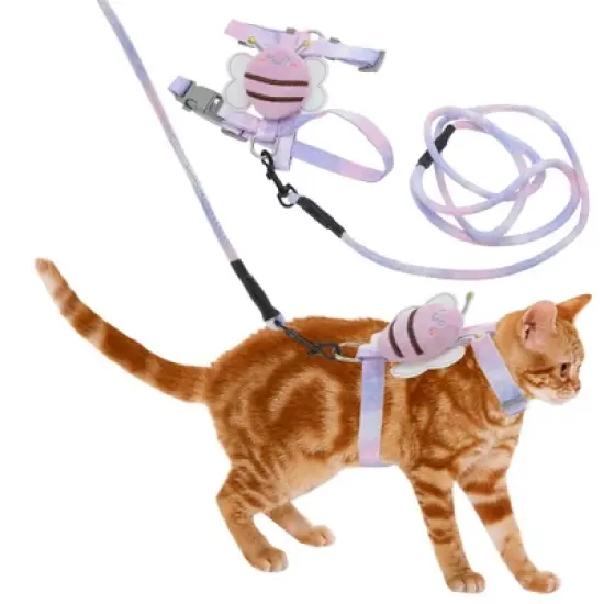 Unique Bargains Escape Proof Cat Harness and Leash Set with Bee Pattern for Large and Small Cats Travel Walking Medium Purple image {5}
