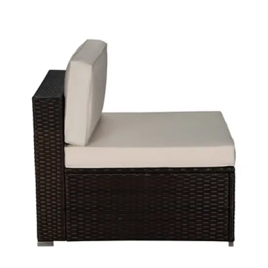 6pc Outdoor Rattan Wicker Conversation Set with Sofa, Chairs & Coffee Table - Brown/Beige - GODEER image {4}