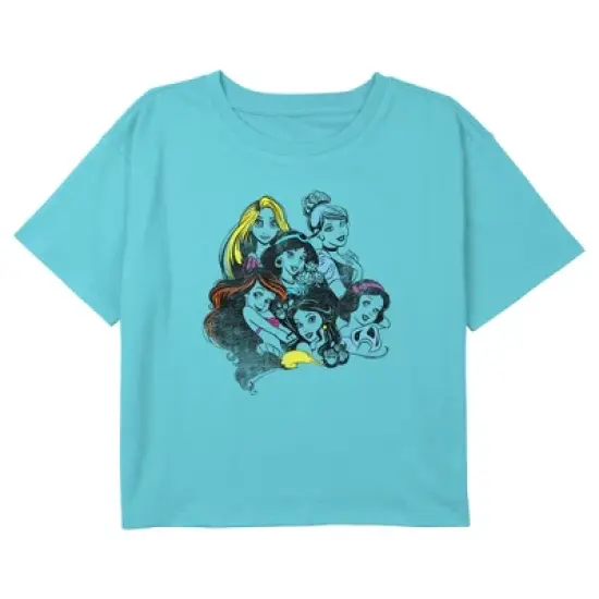 Girl's Disney Princesses Sketches Crop T-Shirt image {2}