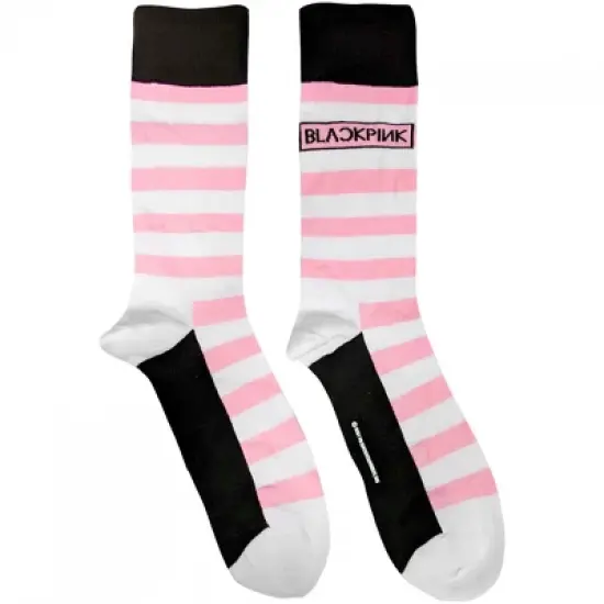 Womens K-Pop BlackPink Stripes and Logo Crew Socks image {3}