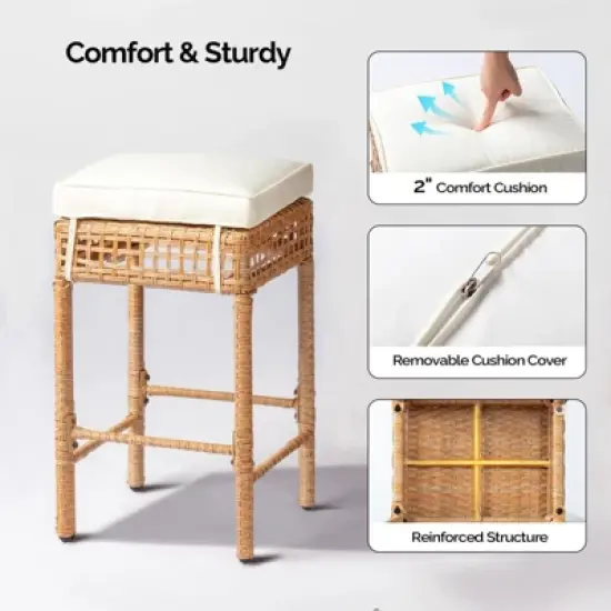 Patio 5-Piece Wicker Serving Bar Set with Cushions image {4}