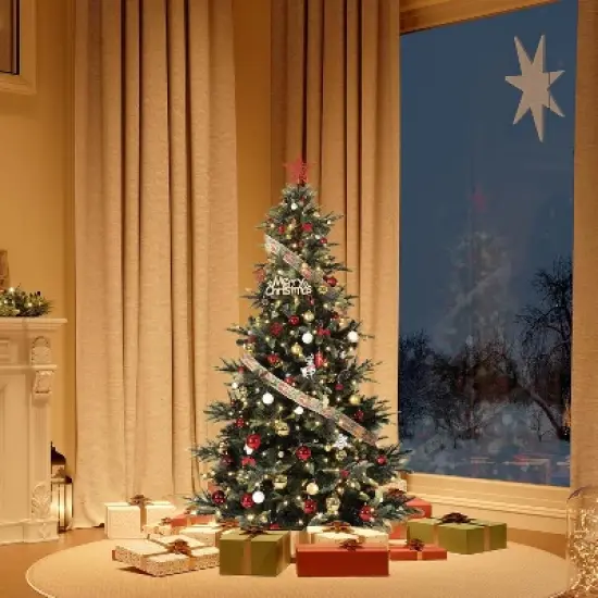 Pre-Lit Artificial Christmas Tree, Spruce Xmas Tree with Thick PE & PVC Branches, UL Listed Warm White Lights, Fire-Resistant, Home, Office image {2}