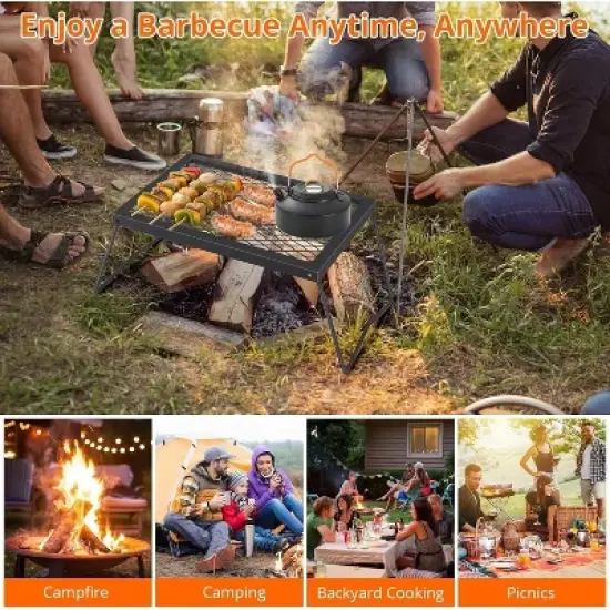 Portable Campfire Grill, Heavy Duty Steel Mesh Grate and Roasting Pan, Foldable image {3}