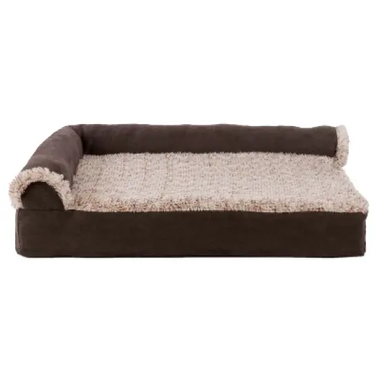 FurHaven Two-Tone Faux Fur & Suede Deluxe Chaise Lounge Memory Foam Sofa-Style Dog Bed image {1}