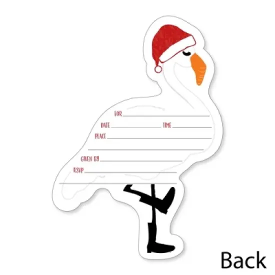 Big Dot of Happiness Flamingle Bells - Shaped Fill-in Invitations - Tropical Christmas Party Invitation Cards with Envelopes - Set of 12 image {2}