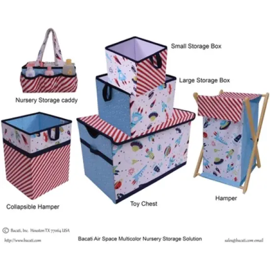 Bacati - Space Multicolor Boys Collapsible Laundry Hamper image {4}