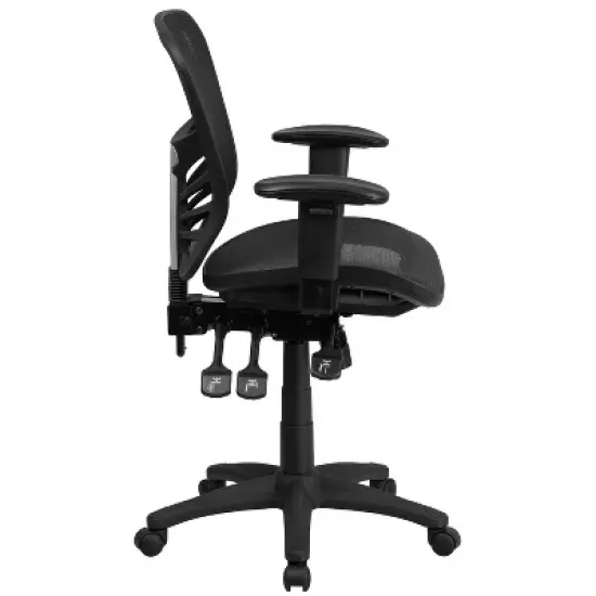 Flash Furniture Mid-Back Transparent Black Mesh Multifunction Executive Swivel Ergonomic Office Chair with Adjustable Arms image {7}