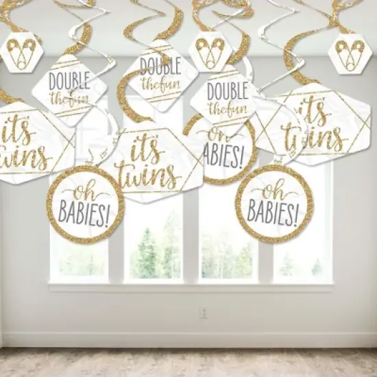 Big Dot of Happiness It's Twins - Gold Twins Baby Shower Hanging Decor - Party Decoration Swirls - Set of 40 image {2}