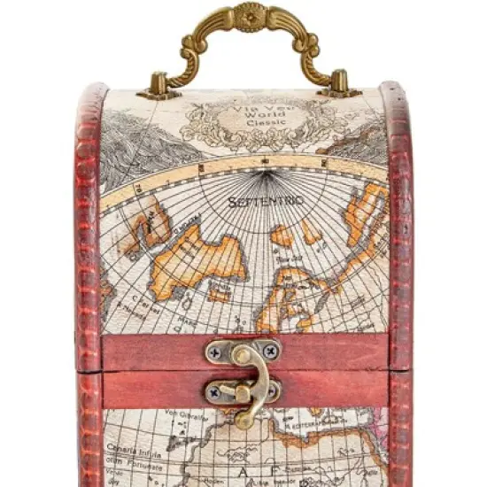 Okuna Outpost Single Wooden Wine Box Bottle Holder World Map Treasure Chest Gift Box Storage Bar Accessory image {3}