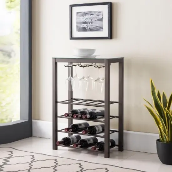 Kings Brand Furniture Freestanding Floor Wine Rack Storage Table, Hold 20 Bottles with Glasses Holder (Pewter) image {5}