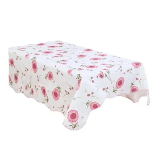 PiccoCasa Rectangle Vinyl Water Oil Resistant Printed Lightweight Tablecloths Pink Flower 54"x71" image {4}