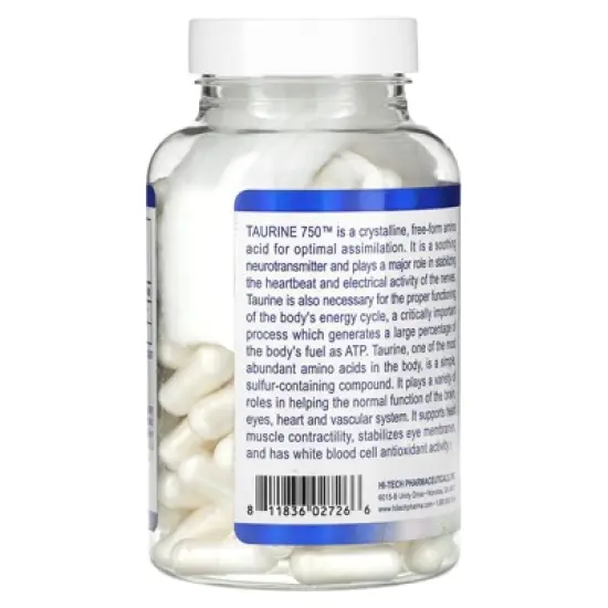 Hi Tech Pharmaceuticals Taurine 750, 750 mg, 120 Capsules image {2}