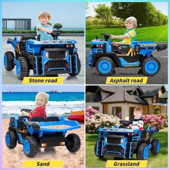 24V 2-Seat Kids R/C Dumper, Ride-on Electric Construction Vehicle with Shovel, Bluetooth, LED Lights and Shock Absorber image {5}