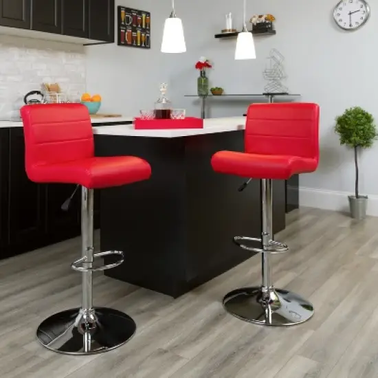 Emma and Oliver Swivel Rolled Seat Adjustable Height Barstool with Chrome Base image {11}
