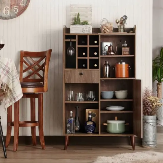 Elmora Midcentury Freestanding Mini Bar Distressed Walnut - miBasics image {3}