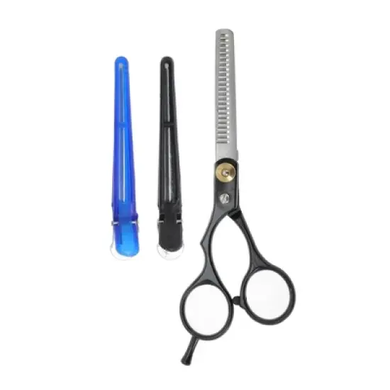 Unique Bargains Portable Hair Cutting Scissors Silver Tone Black 1 Set image {7}