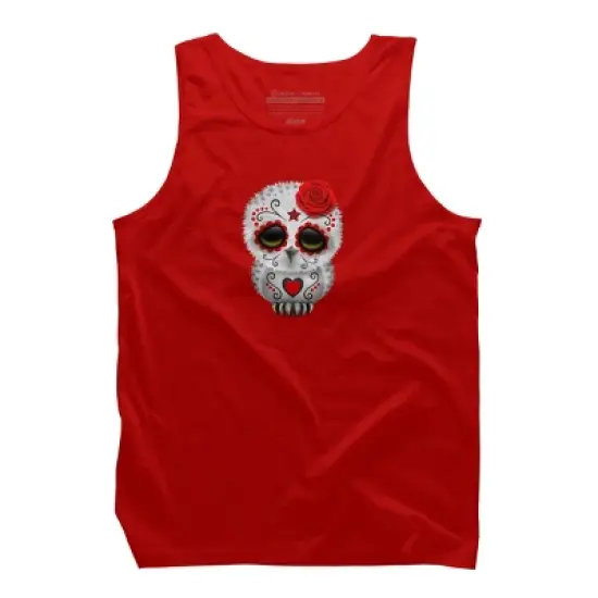 Men's Design By Humans Cute Red Day of the Dead Sugar Skull Owl By jeffbartels Tank Top image {5}