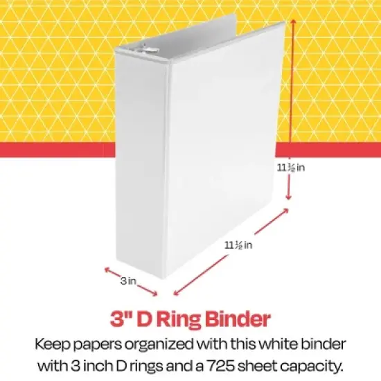 School Smart D Ring Binder, Polypropylene, 3 Inches, White image {1}