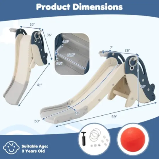 Costway 4-in-1 Toddler Slide Playground with Basketball Hoop Ball Ring Toss Climbing image {2}