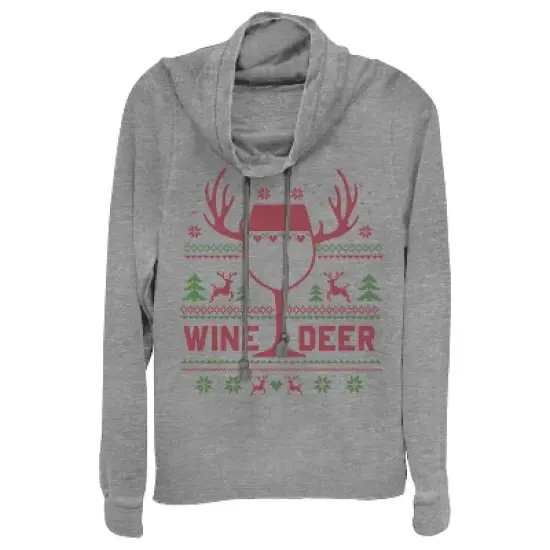 CHIN UP Christmas Wine Deer Cowl Neck Sweatshirt image {2}