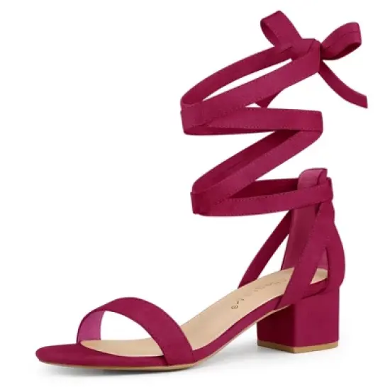 Allegra K Women's Open Toe Block Heel Lace Up Sandals image {12}