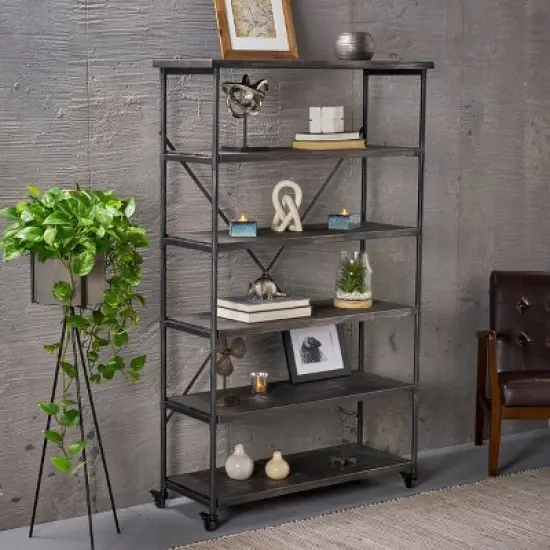 68" Farrells Industrial 5 Shelf Bookcase Gray - Christopher Knight Home image {1}