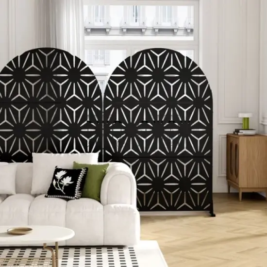 PexFix 72" H x 47" W Arched Outdoor Metal Privacy Screen Freestanding Garden Fence for Deck Patio Balcony Decor Privacy Panels Black with Star Pattern image {2}