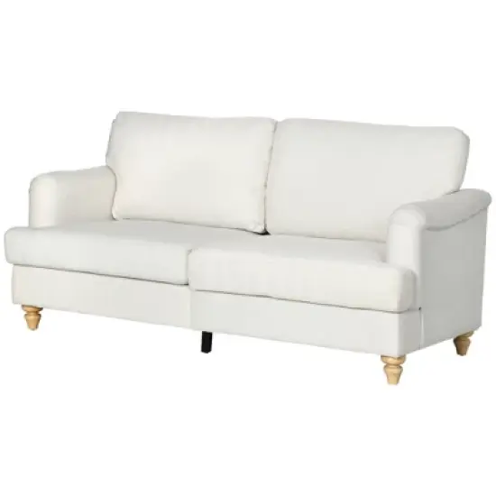 HOMCOM 3-Seater Sofa Couch, 71" Modern Linen Fabric Sofa with Rubber Wood Legs and Slatted Frame for Living Room, Bedroom and Apartment, Cream White image {3}