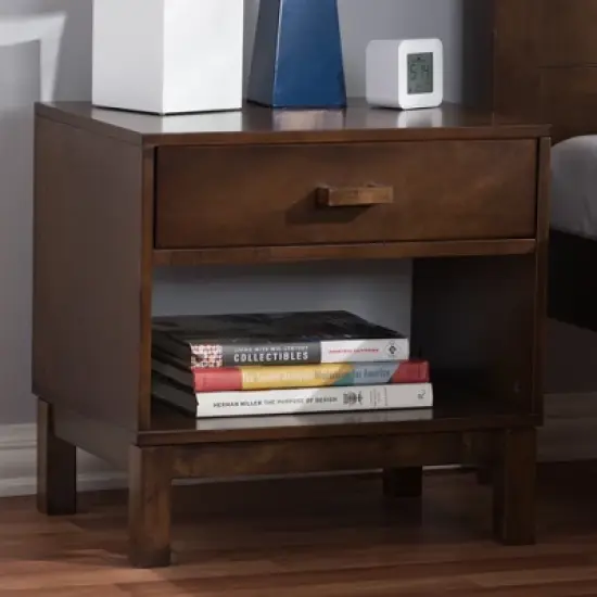 Deirdre Modern and Contemporary Wood 1 Drawer Nightstand - Baxton Studio image {8}