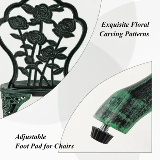 Tangkula Rose Design Bistro Set Antique Aluminum Bench Patio Garden Chair for Outdoor White image {4}