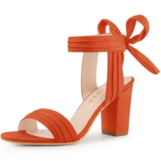 Allegra K Women's Open Toe Ankle Tie Back Chunky Heel Sandals image {18}