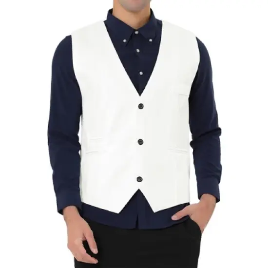 Lars Amadeus Men's V Neck Vests Sleeveless Pockets Button Up Casual Vest image {8}