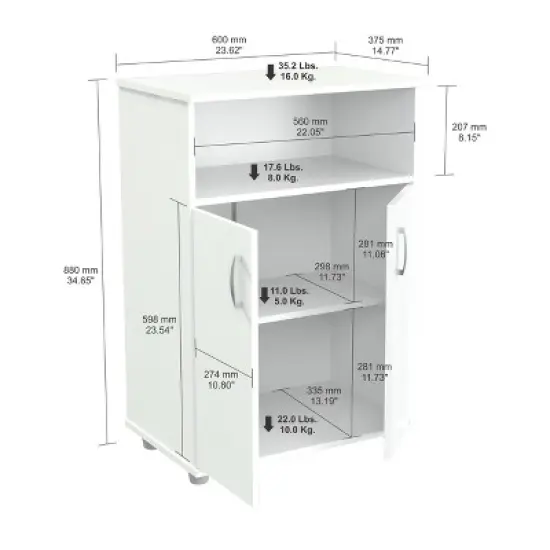 4 Shelves Kitchen Storage Cabinet White - Inval image {4}