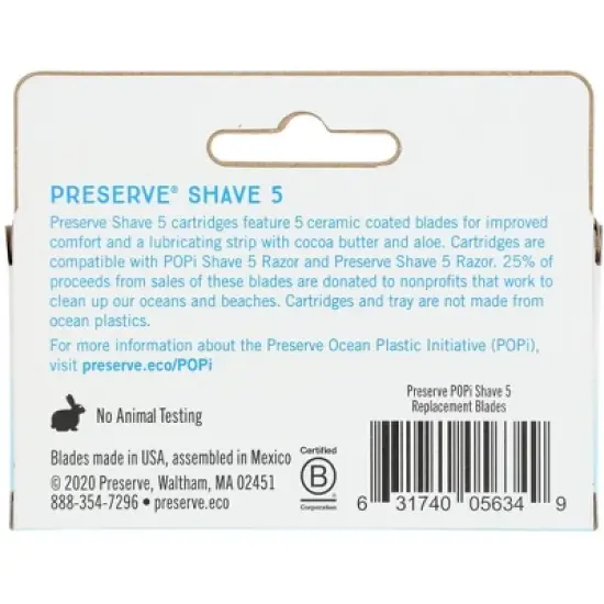 Preserve Shave 5 Blade Replacement Cartridges Blue - Case of 6/4 ct image {2}