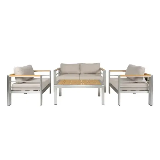 4 Piece Outdoor Aluminum Patio Chat Set with Cushions,Modern Sofa Seating Group Rust Resistant,Patio Conversation Set for Garden-Cuddlewood image {2}