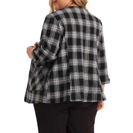 Agnes Orinda Women's Plus Size Plaid 3/4 Sleeves Work Office Blazers Jacket Suits image {3}
