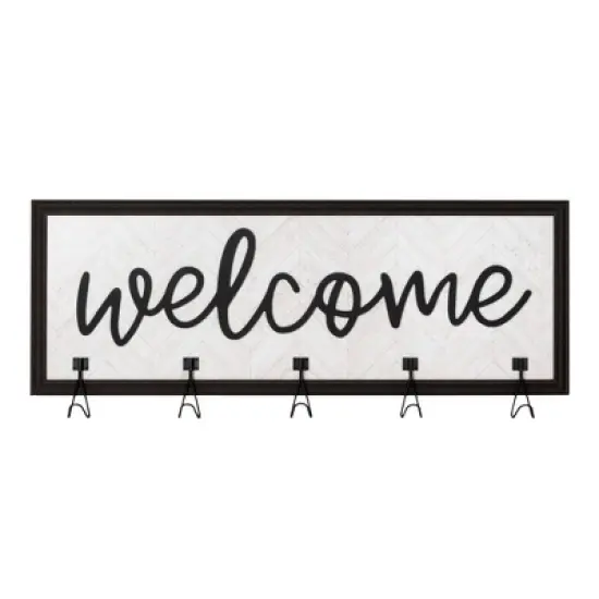 50.5" x 18.5" 5 Hook Shabby Chic Welcome Framed Coat Rack - American Art Decor image {4}