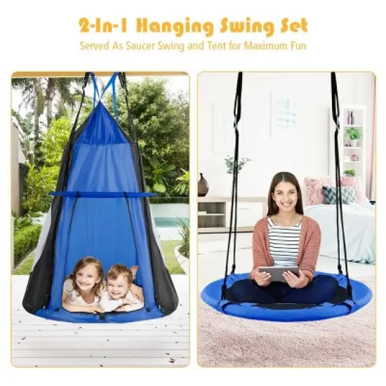 Costway 40'' Kids Hanging Chair Swing Tent Set Hammock Nest Pod Seat image {7}