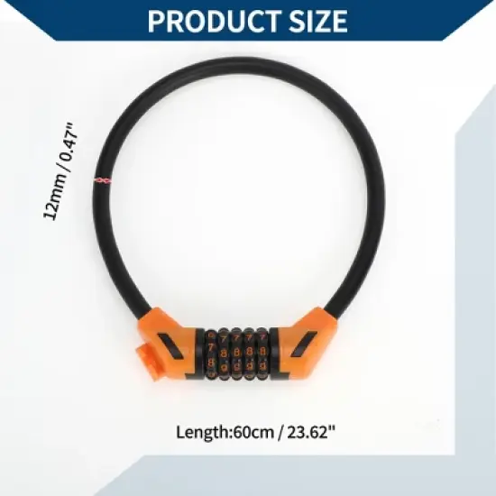 Unique Bargains Bicycle Padlock Cable Spiral Lock 5 Digit Resettable Bike Cable Lock Orange image {3}