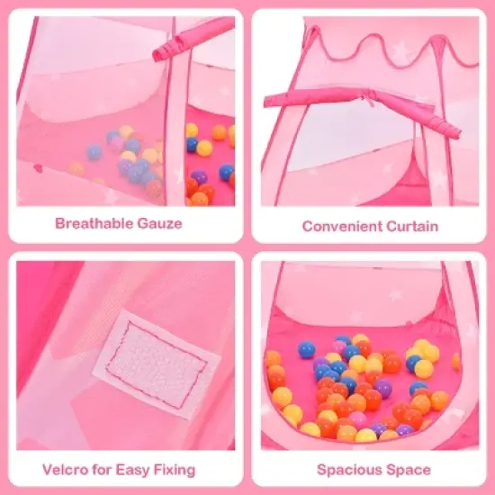 Costway Kid Outdoor Indoor Princess Play Tent Playhouse Ball Tent Toddler Toys w/ 100 Balls image {7}