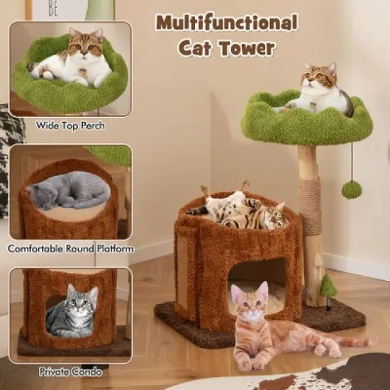 Tangkula Multifunctional Cat Tree w/ Sisal Covered Scratching Posts Top Perch Modern image {4}