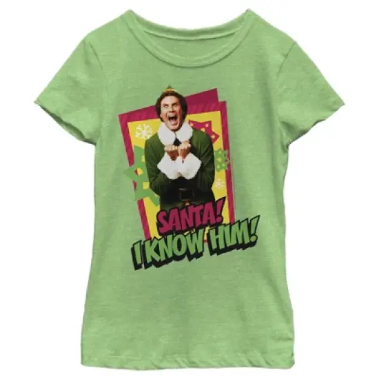 Girl's Elf Santa I Know Him Quote T-Shirt image {3}