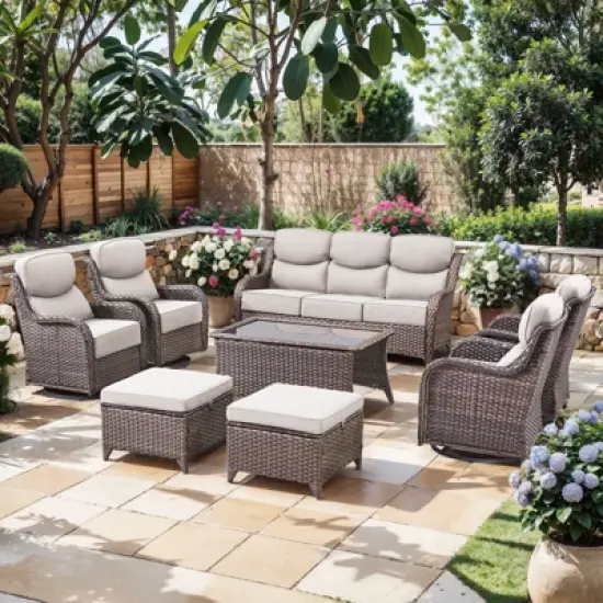 Gymojoy Outdoor Patio Sofa Ottoman Table with Swivel Chairs image {15}