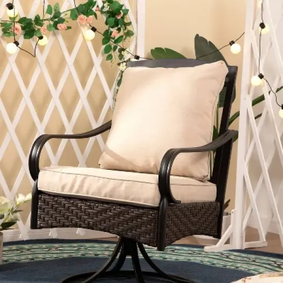 5pc Outdoor Dining Set with Swivel Chairs with Seat & Back Cushions & Square Metal Slat Table with 1.57" Umbrella Hole - Captiva Designs image {8}