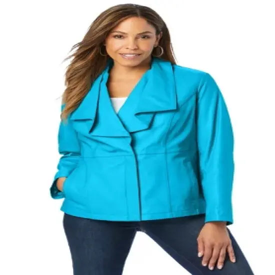 Jessica London Women&rsquo;s Plus Size Drape-Front Leather Jacket image {7}